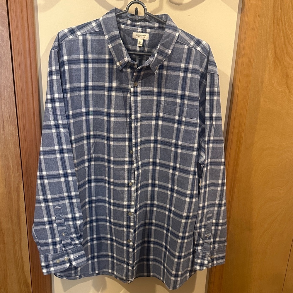 Sonoma Blue and White Plaid Casual Shirt